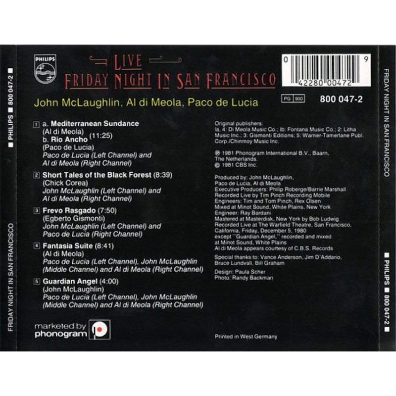 AL DI MEOLA, JOHN MCLAUGHLIN, PACO DE LUCÍA–FRIDAY NIGHT IN SAN