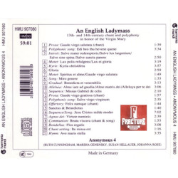 ANONYMOUS 4 – AN ENGLISH LADYMASS (MEDIEVAL CHANT AND POLYPHONY) CD