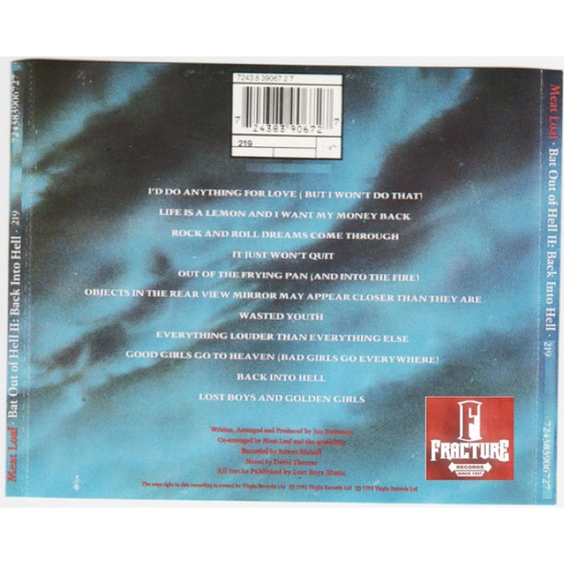 欧2LP Meat Loaf Bat Out Of Hell II: Back Into Hell 7719777 Virgin EMI Records,  未開封 /00660 Amazon.com: Bat Out Of Hell II: Back Into Hell[2 LP]: CDs