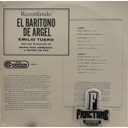 EL BARÍTONO DE ARGEL - EMILIO TUERO CON MARIO RUÍZ ARMENGOL Y RAFAEL DE PAZ – RECORDANDO VINYL